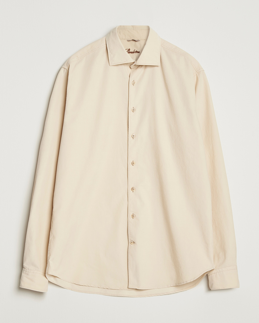 Stenströms Regular Fit Cut Away Cord Shirt Beige