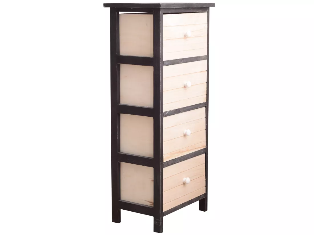Chiffonnier Commode 4 Tiroirs Bois Blanc Gris Shabby 81x35x25