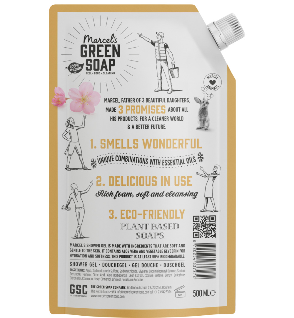 Marcel’s Green Soap Shower gel Vanille & Cherry Blossom navul (500 ml)