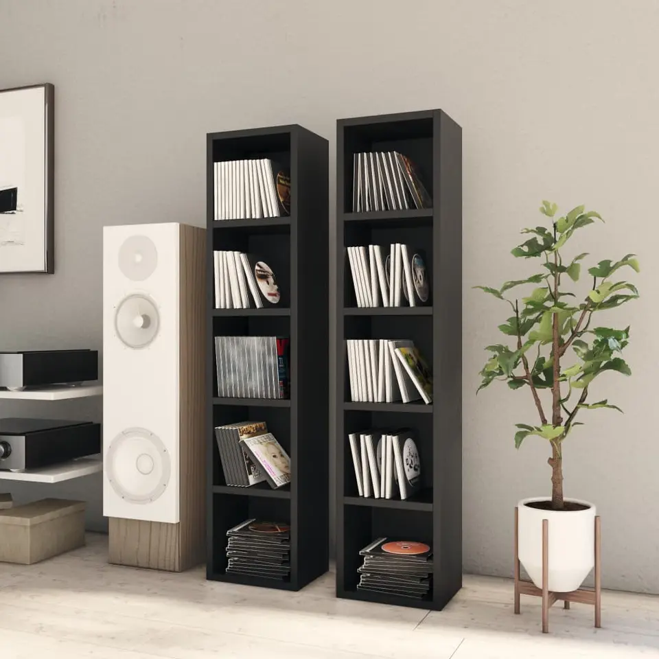 vidaXL - Cd-kast - Zwart - Bewerkt hout - 2 stuks