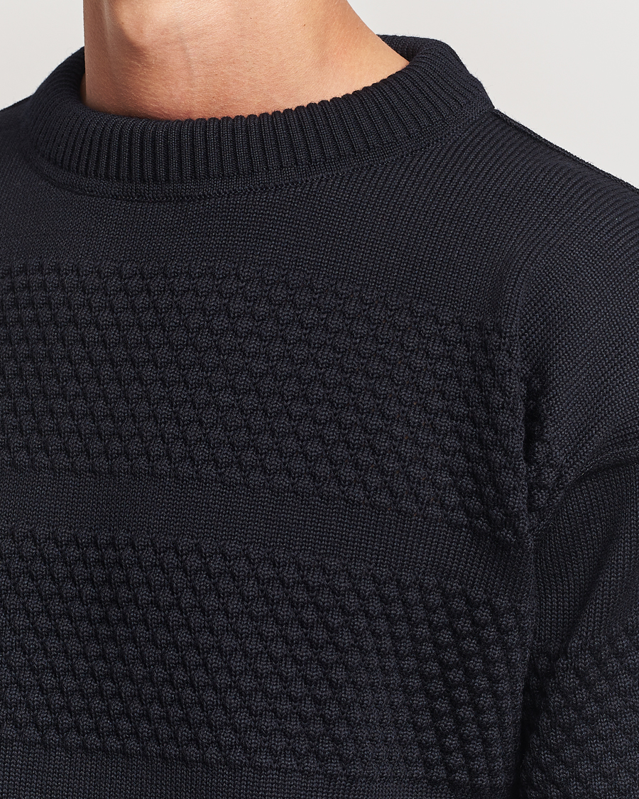 S.N.S. Herning Fisherman Wool Crew Neck Sweater Navy Blue
