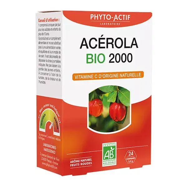 Phytoactif Acerola Orgânica 2000 - 24 Comprimidos Mastigáveis