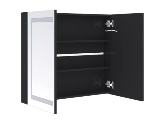 Armoire de salle de bain à miroir LED noir brillant 80x12x68 cm