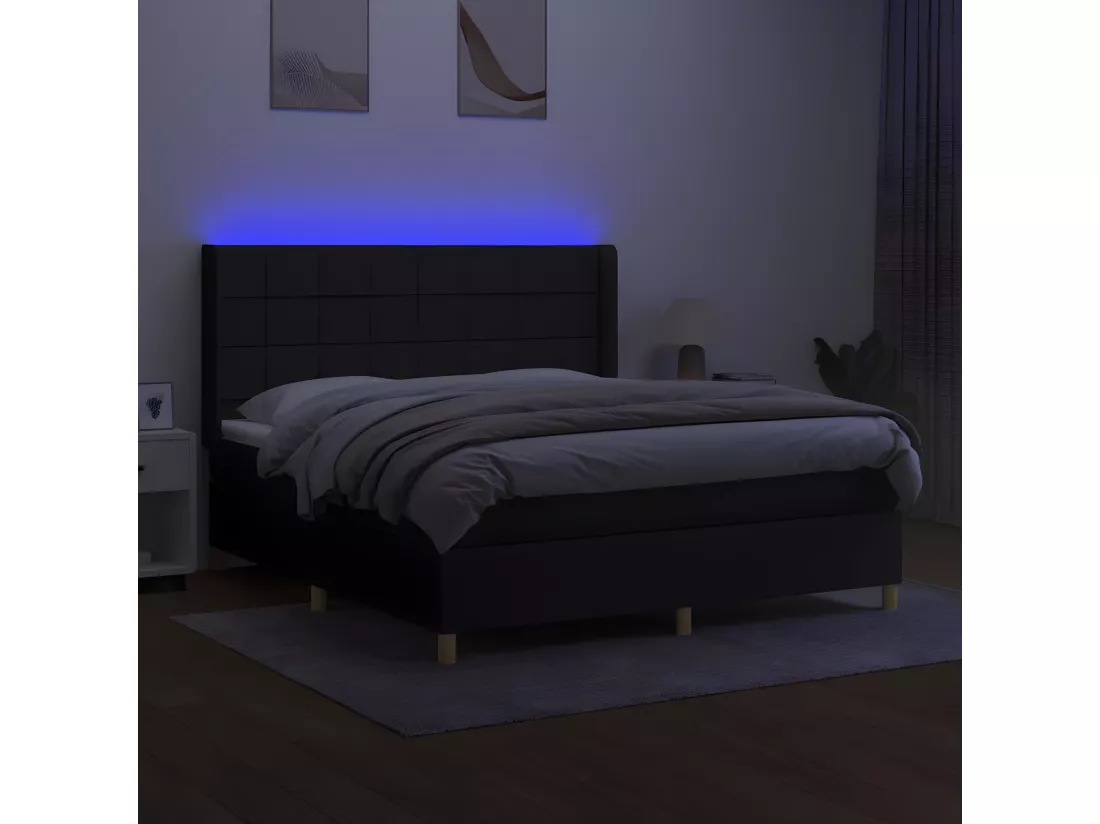 Sommier tapissier avec matelas et LED Noir 160x200 cm Tissu