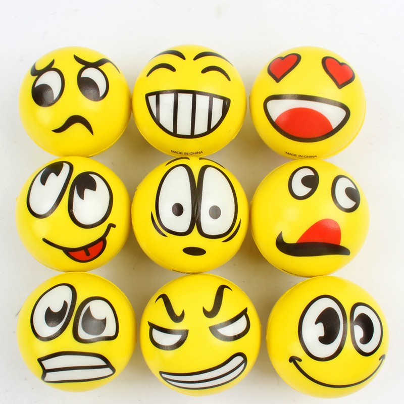(12er Set) Ø6cm Anti Stress Schaumstoff Bälle Emoji Knautschbälle Fidget Spiel - Gelb