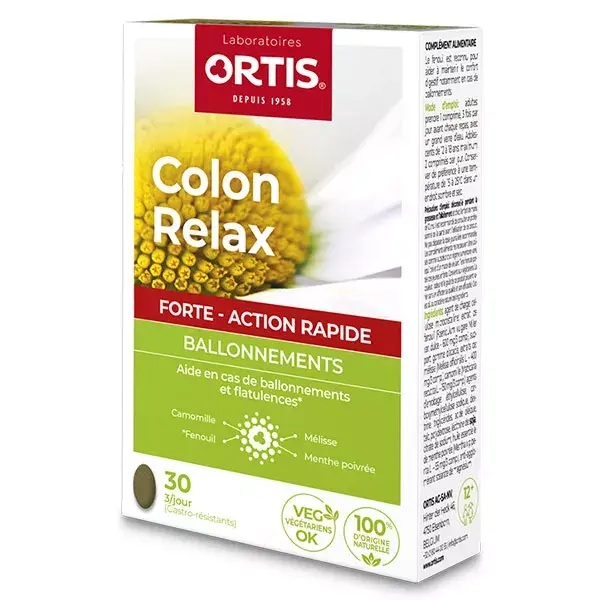 Ortis Colon Relax Forte Alívio Digestivo, Inchaço e Flatulência, 30 comprimidos