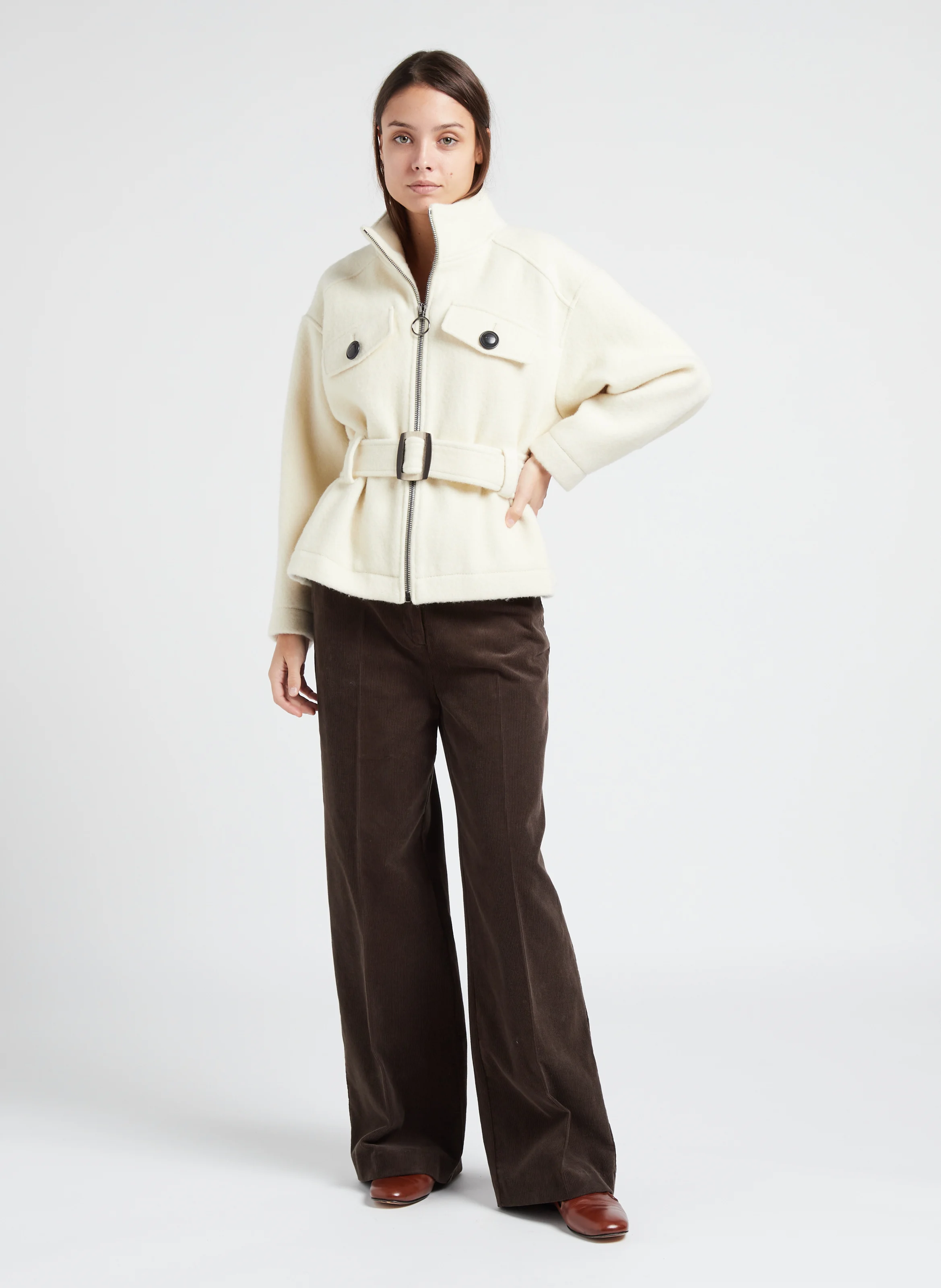 VARSOVIE - Pantalon large en coton | Marron