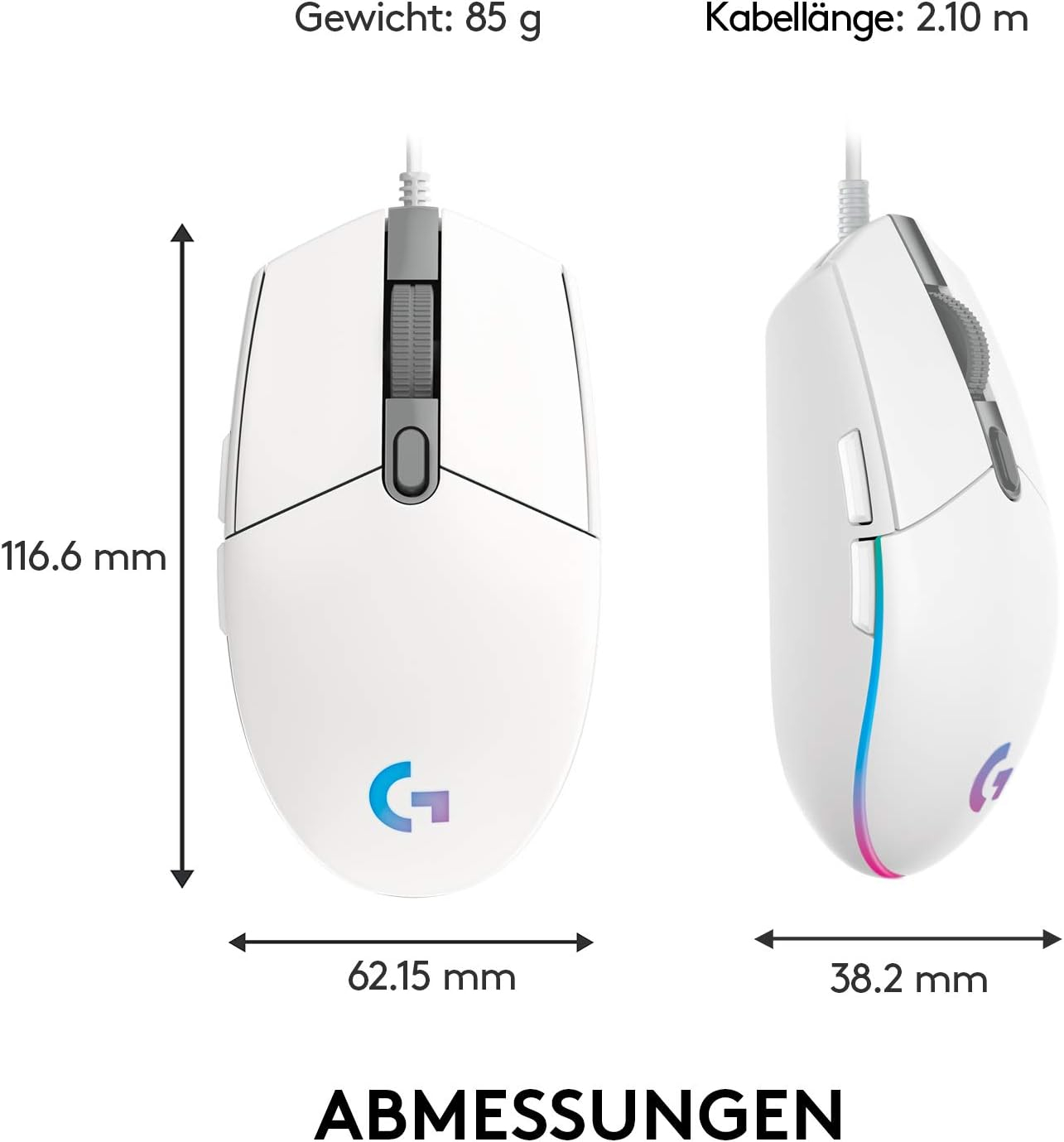 G203 LIGHTSYNC Kabelgebundene Gaming Maus mit RGB Beleuchtung (910-005797) - Weiss