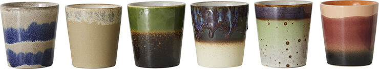 HK Living 70s ceramics coffee mugs grounding set of 6 Multi