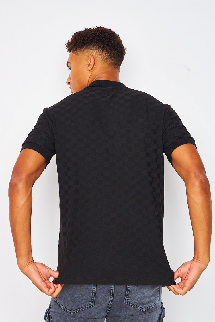 Polo noir imprimé damier
