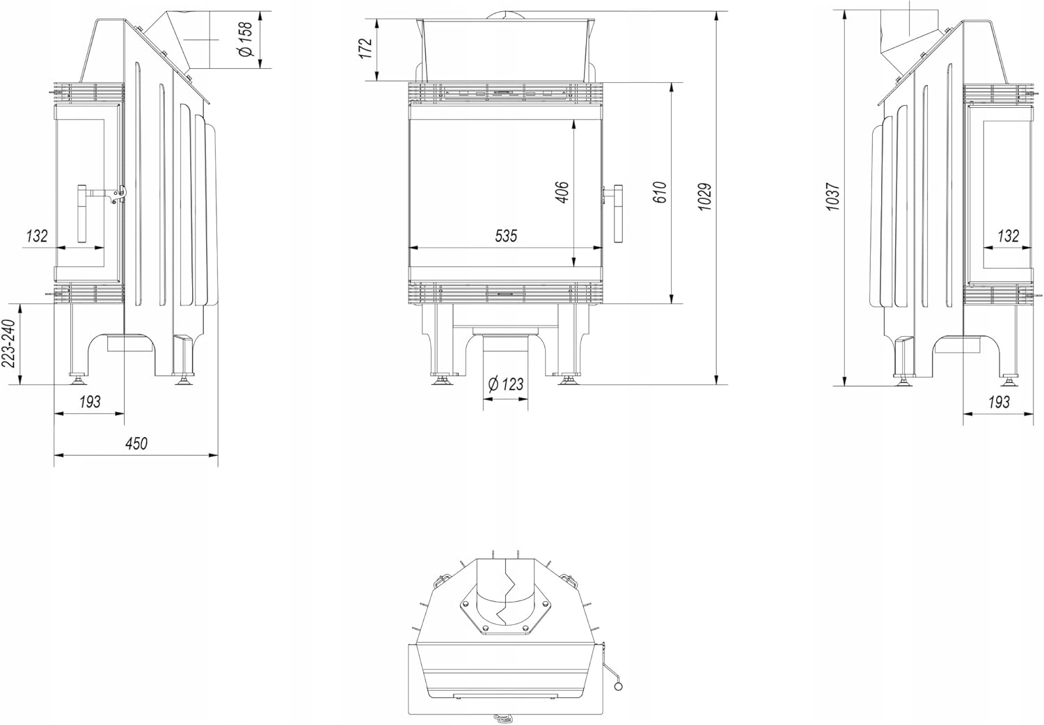 KRATKI Kamin aus Stahl 8 kw Blanka LP fi 160 Schwarz Kamineinsatz BImSchV Stufe 2 Einbausatz