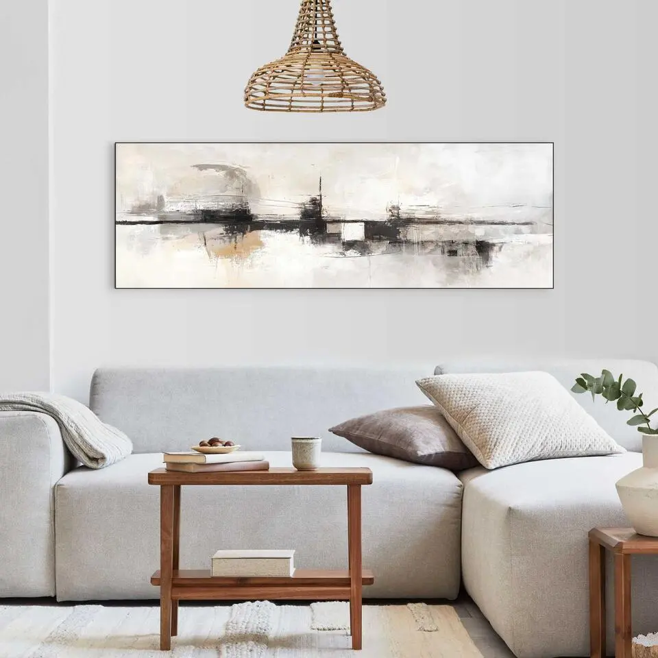 Schilderij Abstracte horizon - 52x156cm - Beige