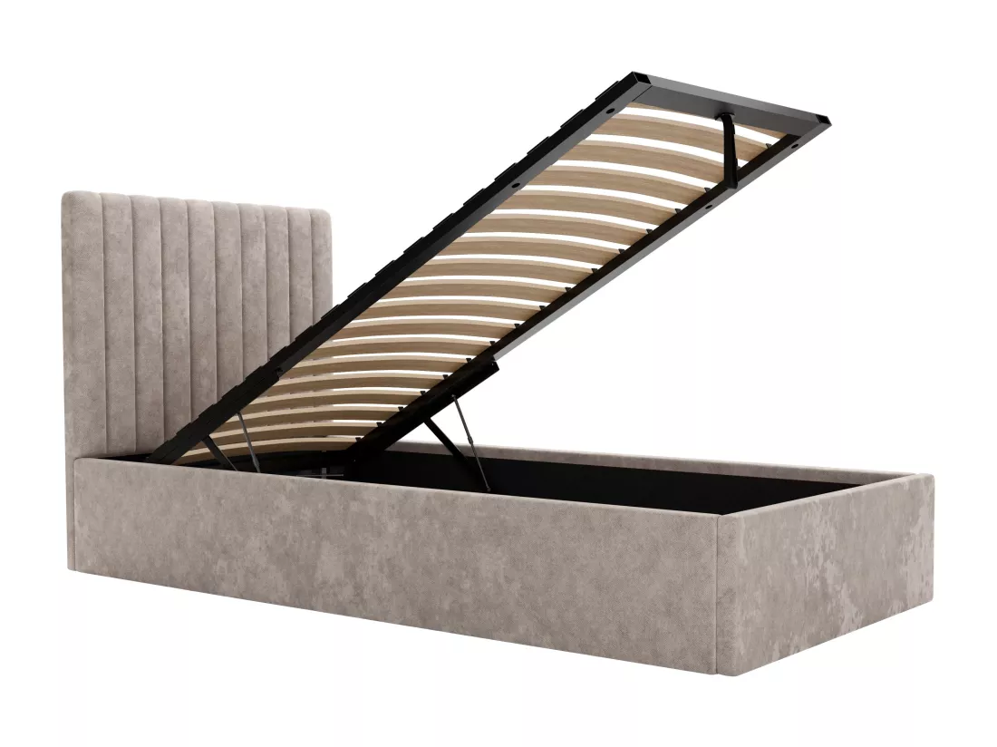 Lit coffre 90 x 190 cm avec tête de lit coutures verticales - Tissu - Beige + Matelas - SARAH