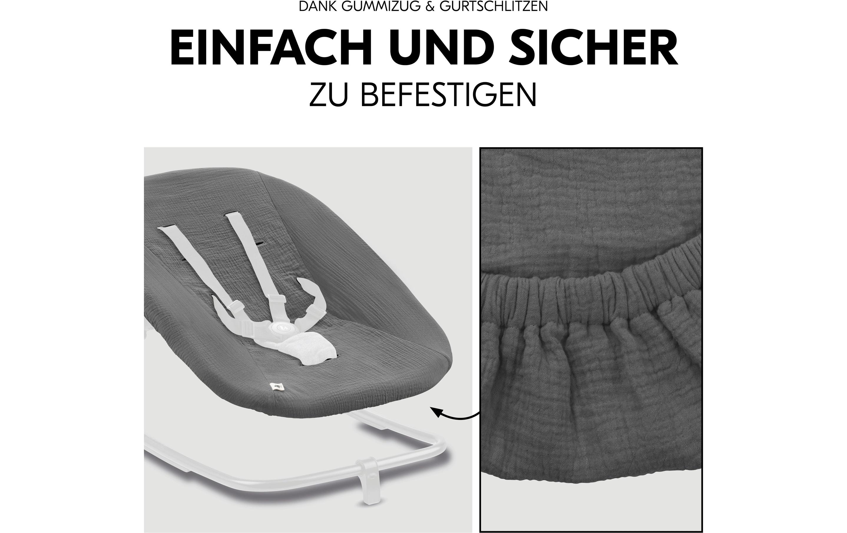 Hochstuhl Bouncer Bezug Dark GreyAtmungsaktiver Baumwollbezug für Babywippen