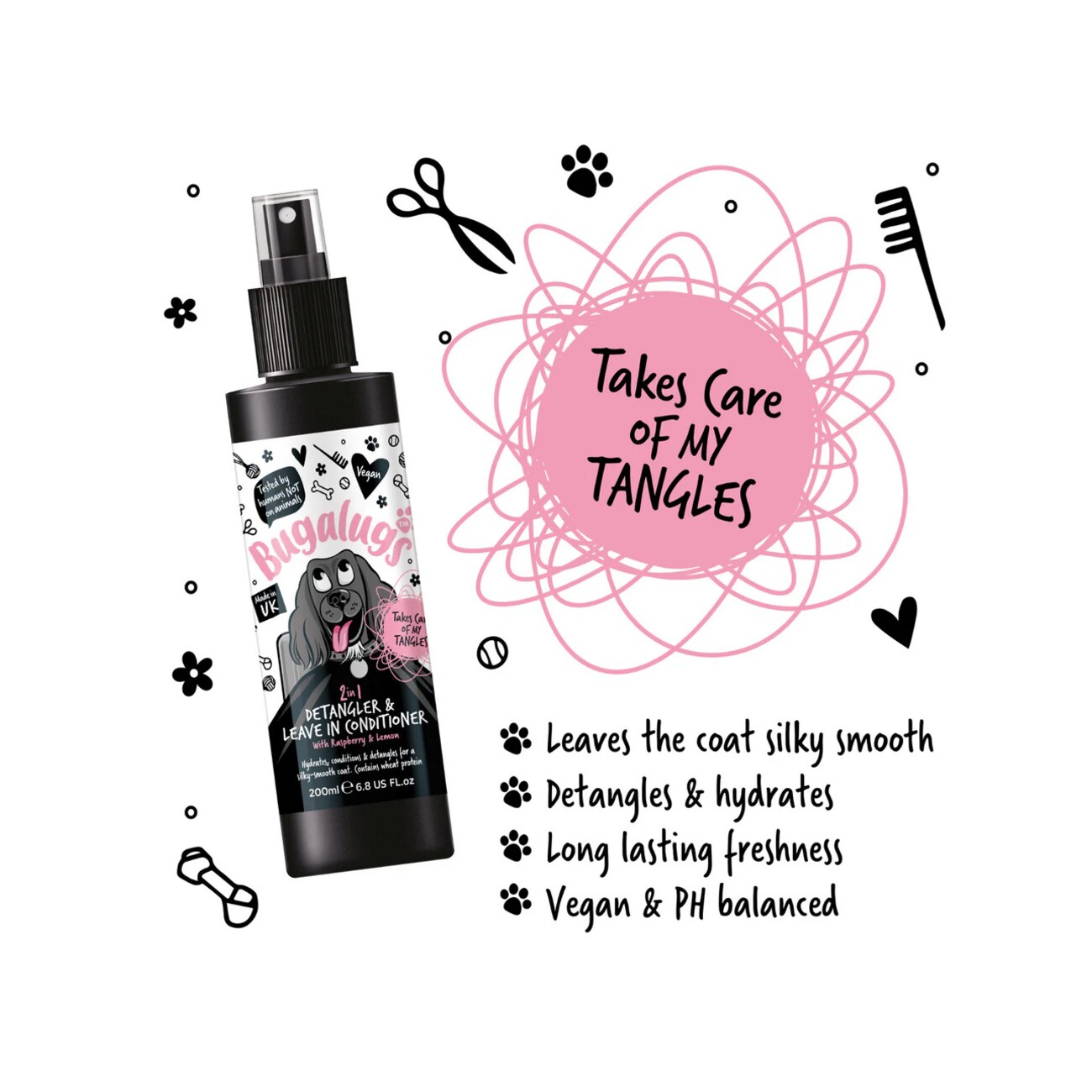 Bugalugs Fellentwirrungsspray 2 in 1 Himbeere & Zitrone 200 ml