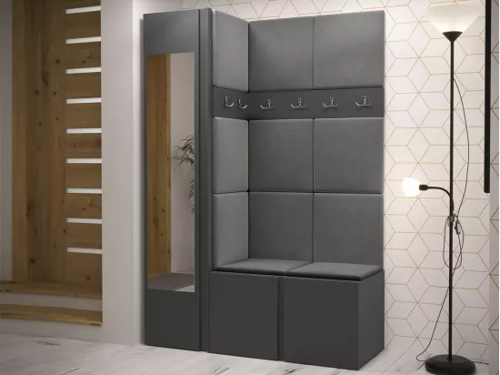 Meuble d'entrée Hartford 277, 186x124x46cm, Miroir, Graphite, Tapisserie|Stratifié