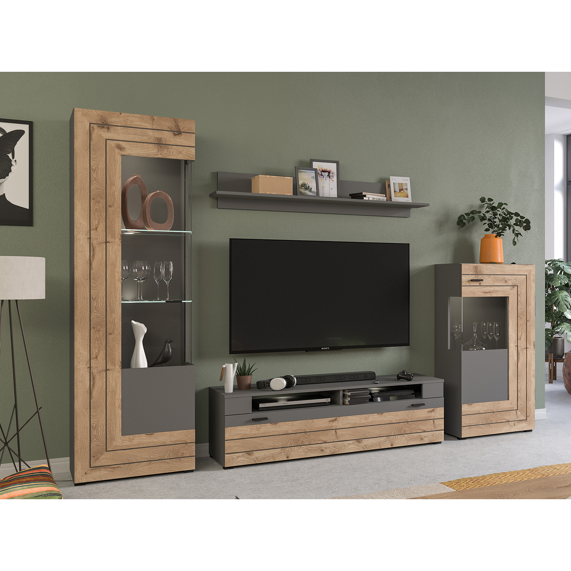 Vitrine FRENO - grau - Nox Oak - 60 cm