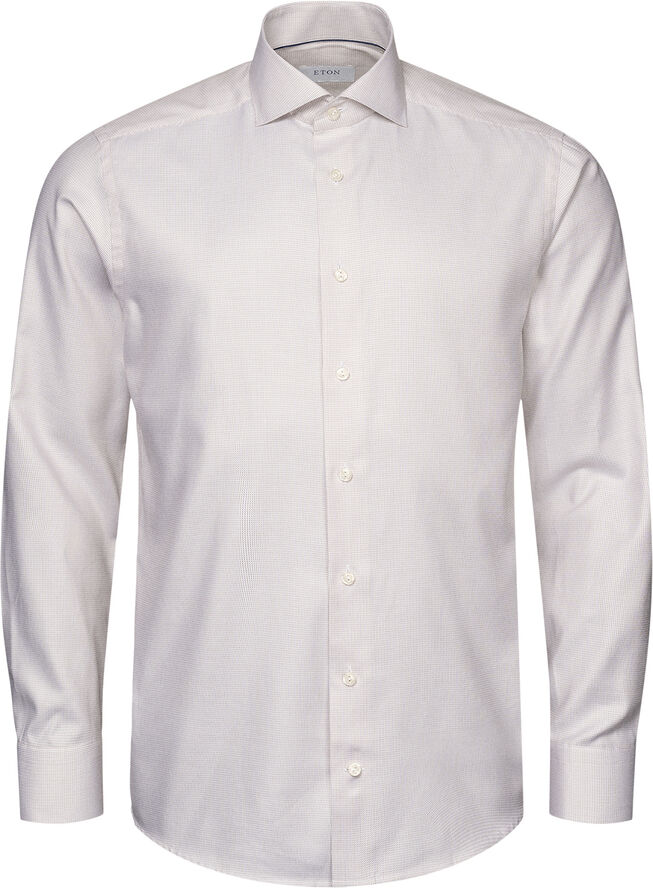 ETON Slim Fit Beige Melange Semi Solid Fine Twill Shirt Lysebrun