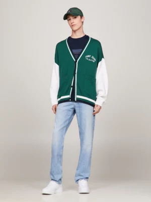 Cardigã Varsity com blocos de cores e corte quadrado