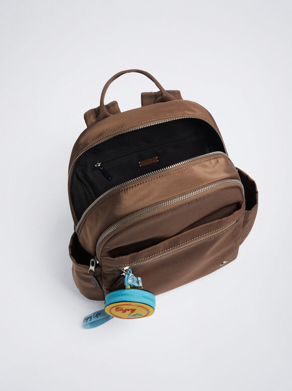 Mochila de nylon com pingente - Marrom