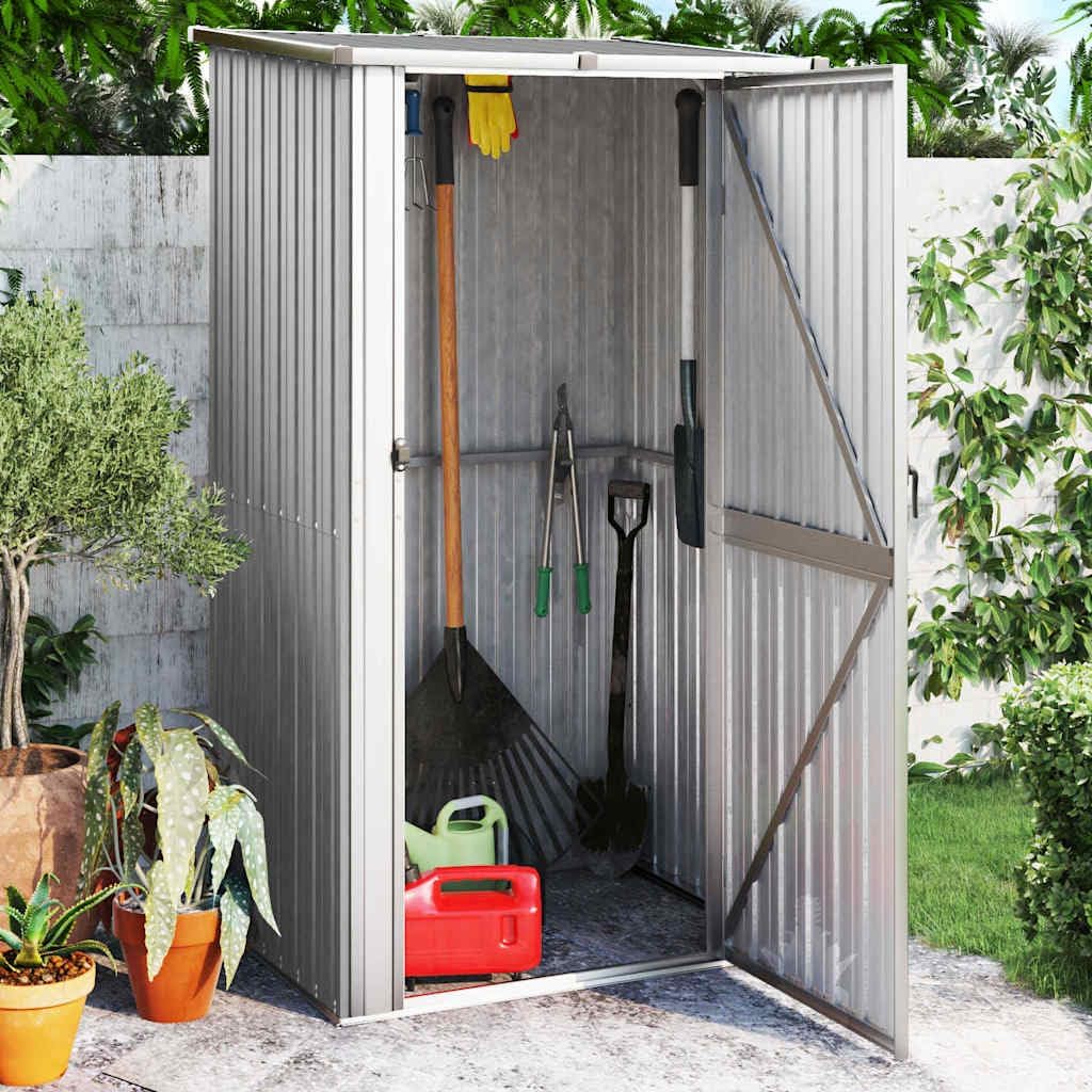 vidaXL Geräteschuppen Gartenhaus Schuppen Gerätehaus Lagerschuppen Gartenschrank Pultdach Garten Grau 118,5x97x209,5 cm Verzinkter Stahl