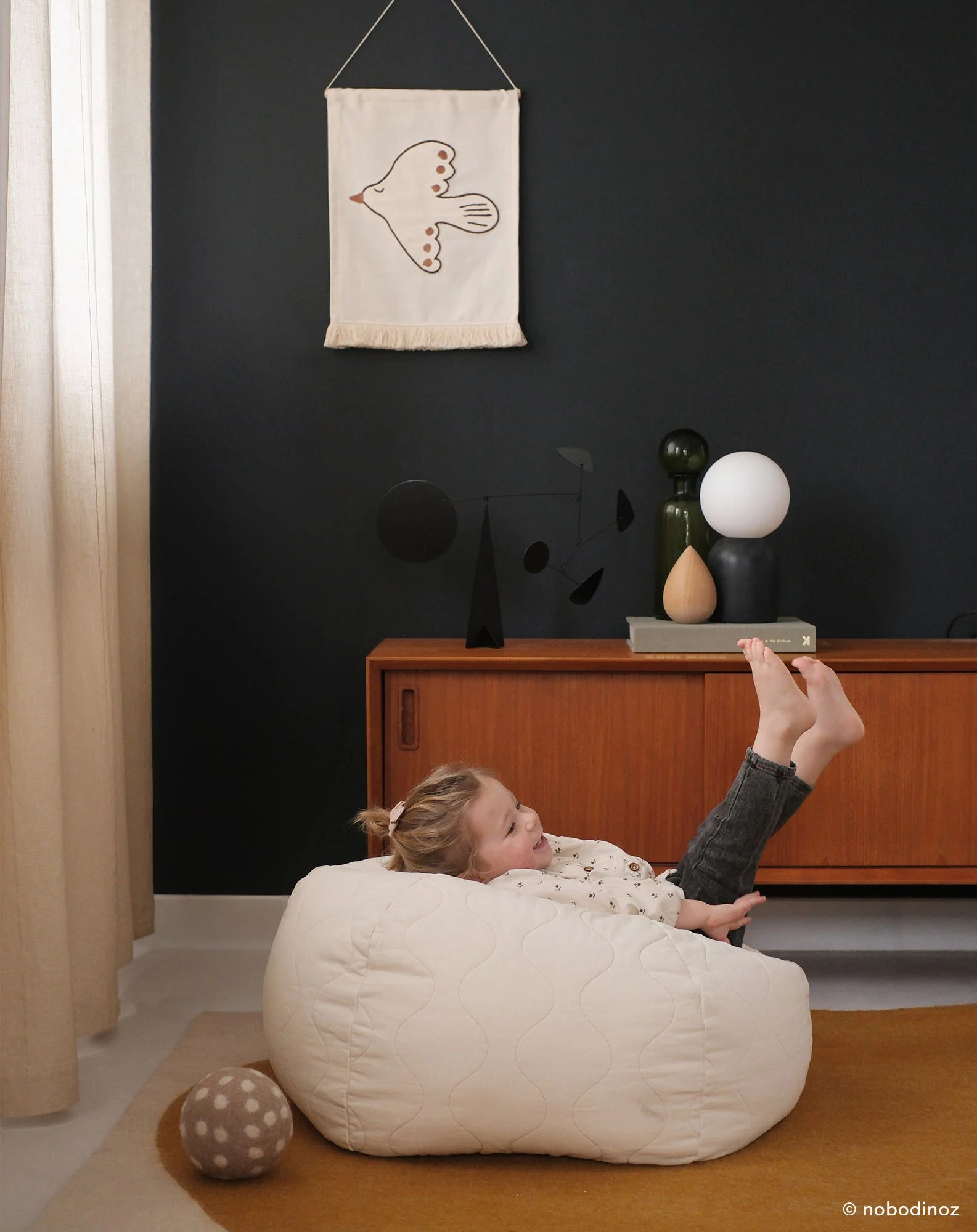 Pouf rond matelassé - taille enfant - landscape | Blanc