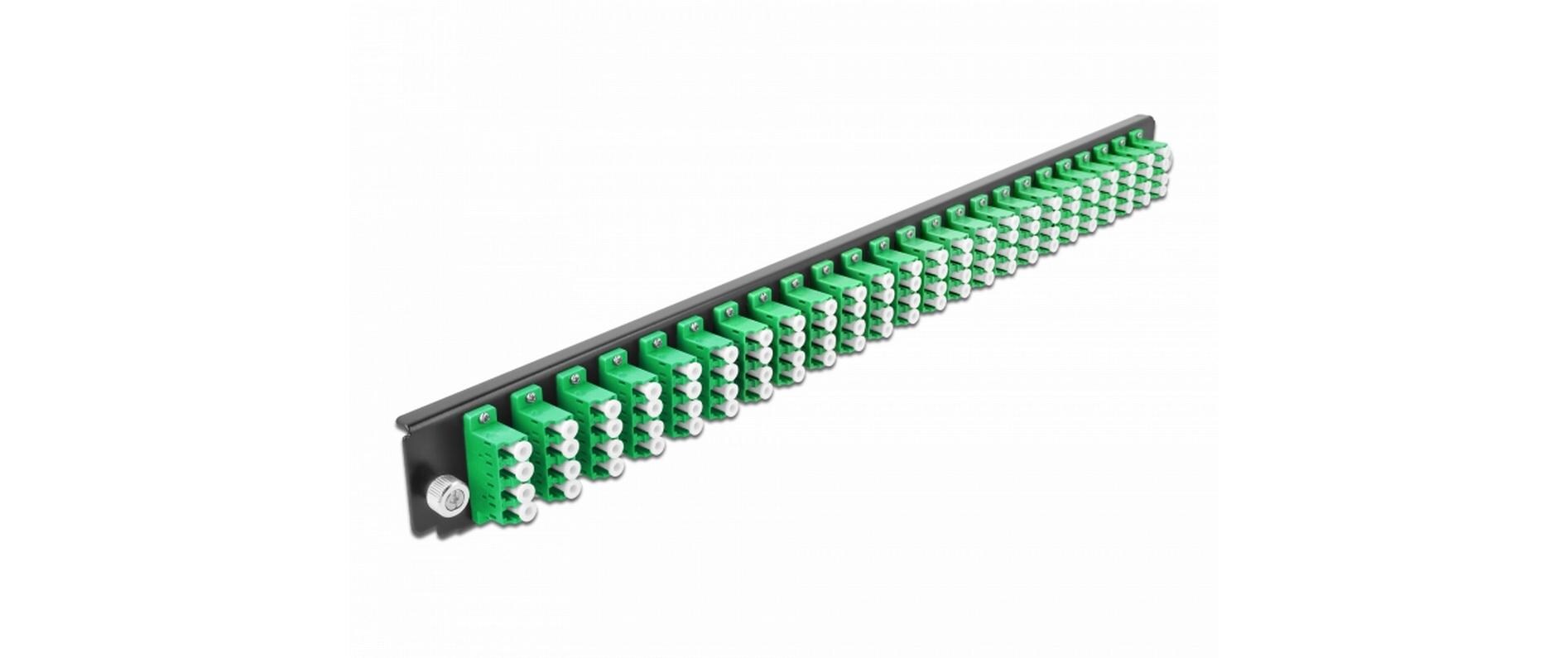 Verteilerplatte Frontblende 24 Port LC Quad OS2 SM grünDelock 19″ Spleissbox Frontblende 24 Port LC Quad OS2 Singlemode grün