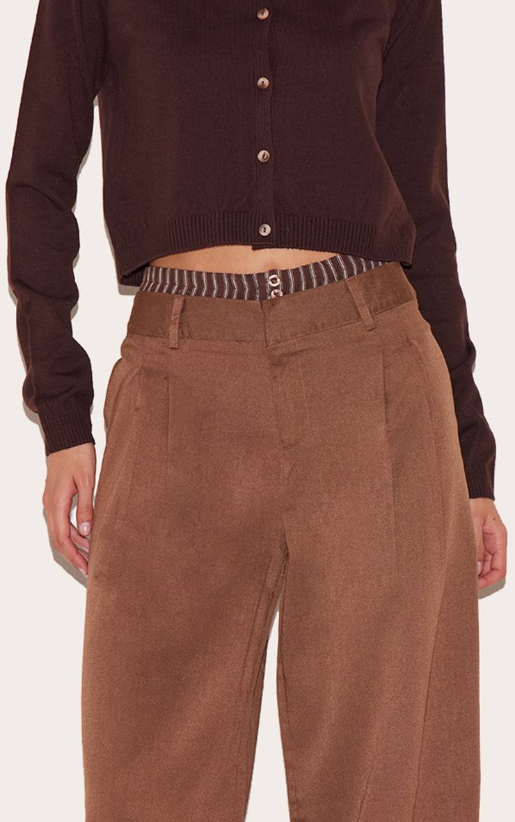 Chocolat Pantalon Droit À Détail Boxer Avec Rayures Contrastées Tissées