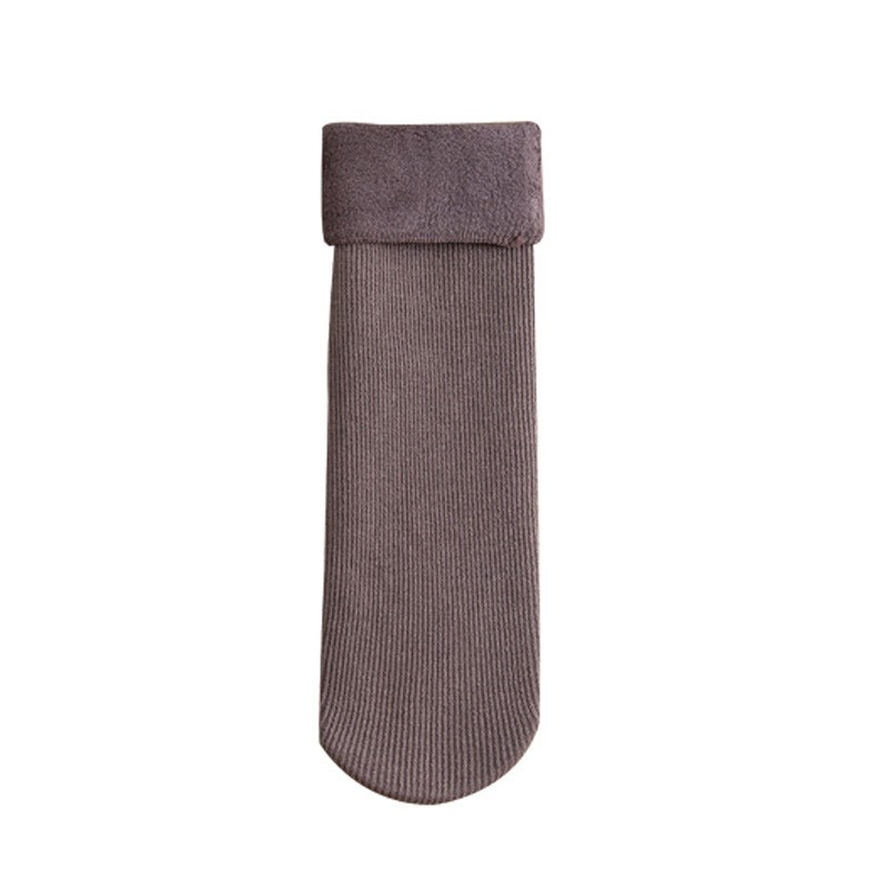(4 Paar) Warme Socken Winter Damen Füsslinge Plüsch gefüttert (One Size) - Braun