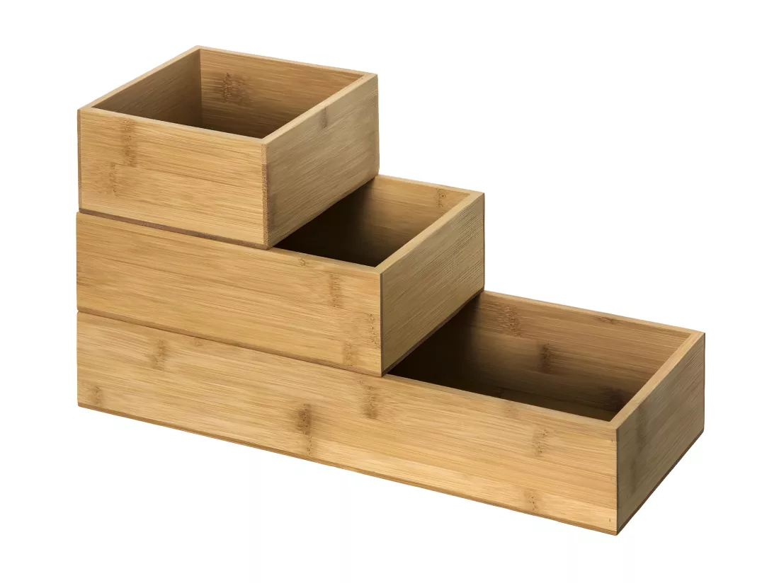 Organiseur de cuisine 3 rangements superposables et coulissants en Bambou