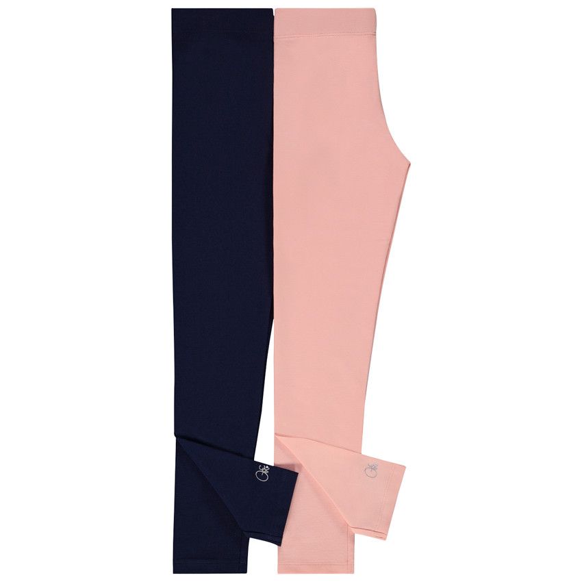 Lot de 2 leggings unis avec foil print pour fille - Bleu marine