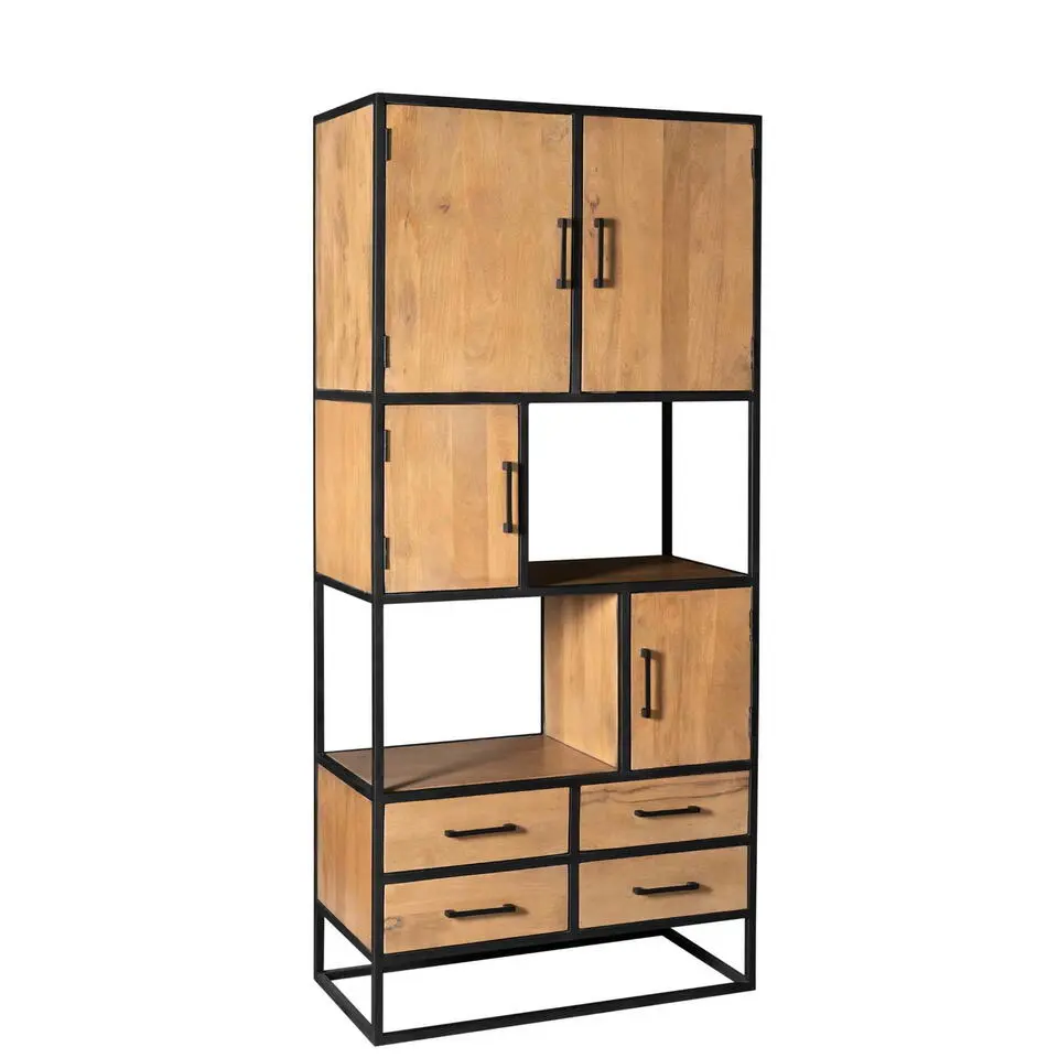 Vakkenkast Naturel Hout/Metaal - 90x45x200cm - Denver
