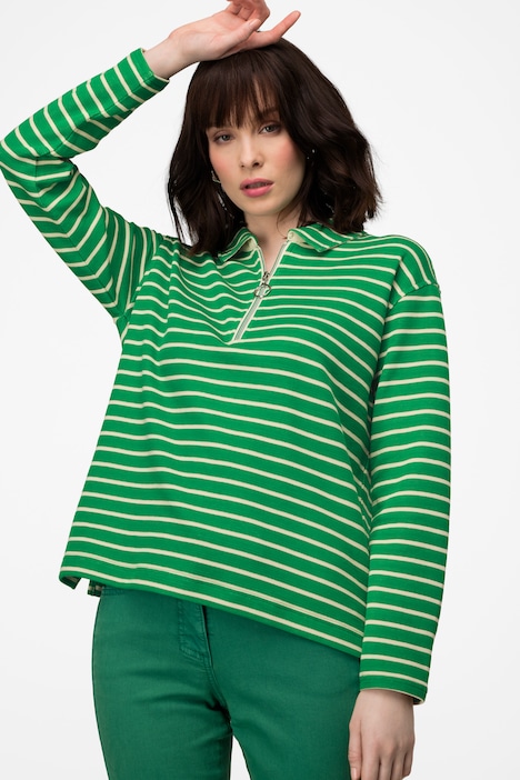 Sweatshirt, Ringel, Polokragen, Langarm