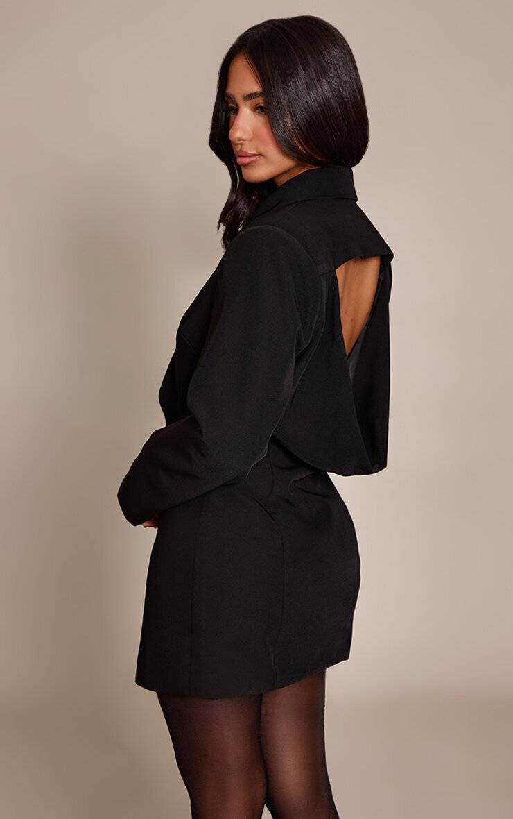 Noir Robe Blazer Drapée Dos Ouvert Petite Taille