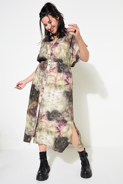 Maxikleid, oversized, Marmor-Muster