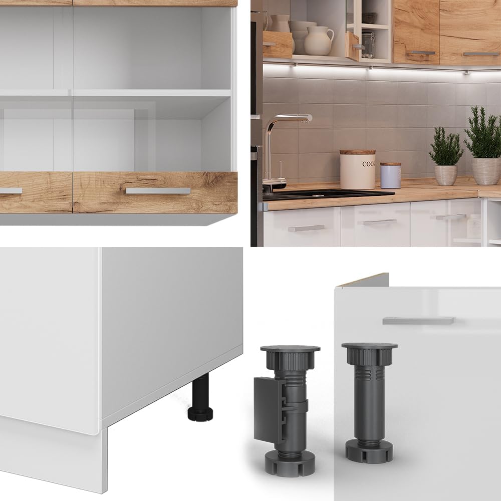 Vicco Eckküche R-Line, Goldkraft Eiche/Weiß, 247 x 60 cm zweifarbige Schränke, AP Eiche