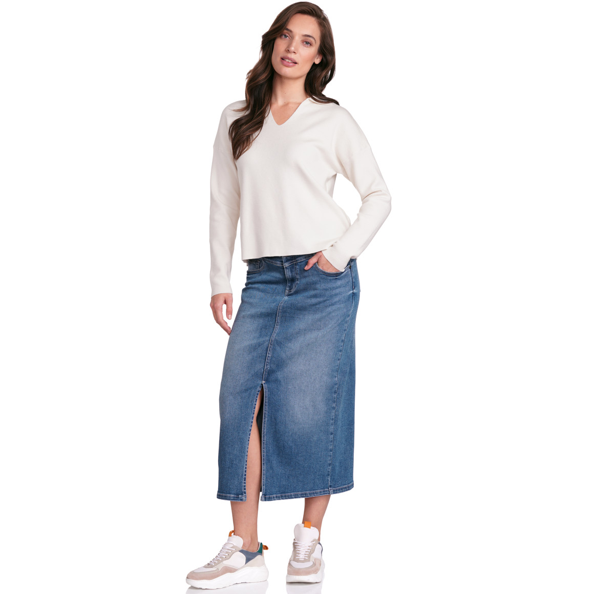 Gina Collection Damen Strickpullover mit Polokragen creme