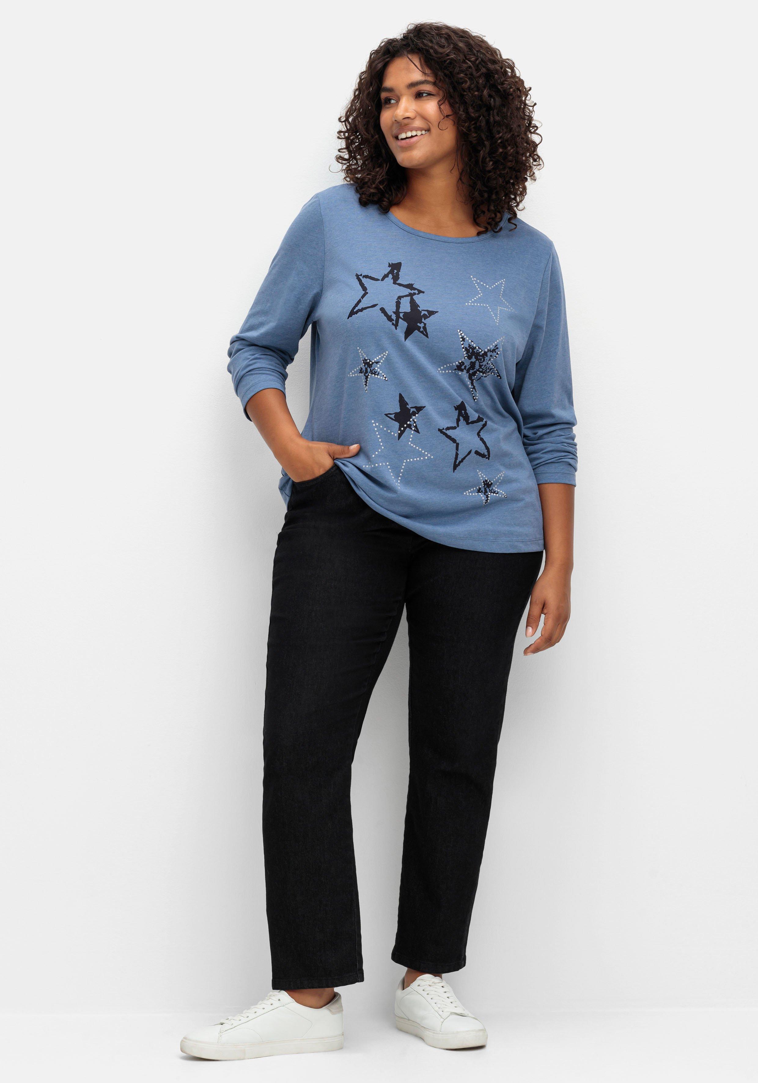 Meliertes Langarmshirt mit Sternen-Frontdruck