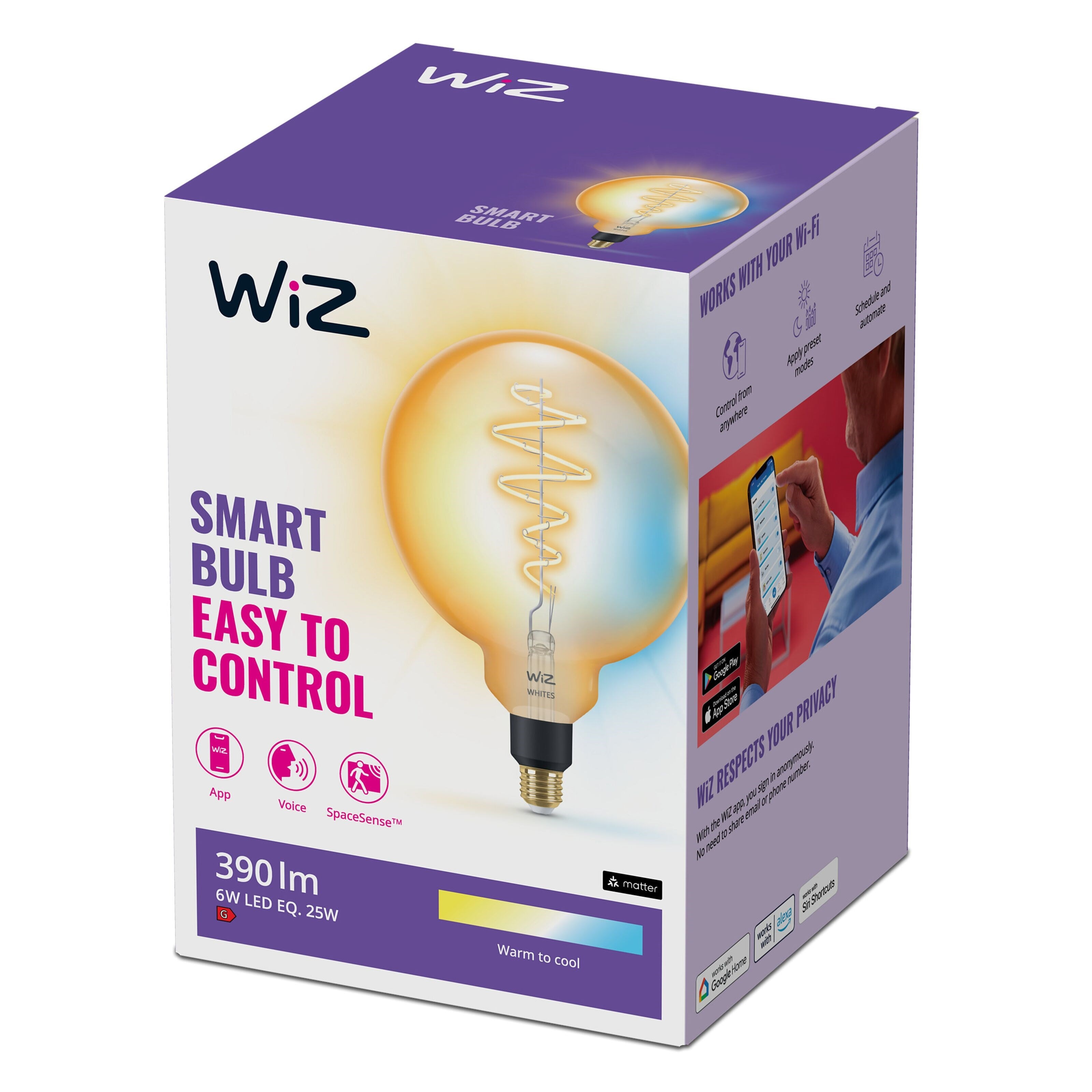 WiZ Amber Filament G200 Smart LED-pære E27 390 lm