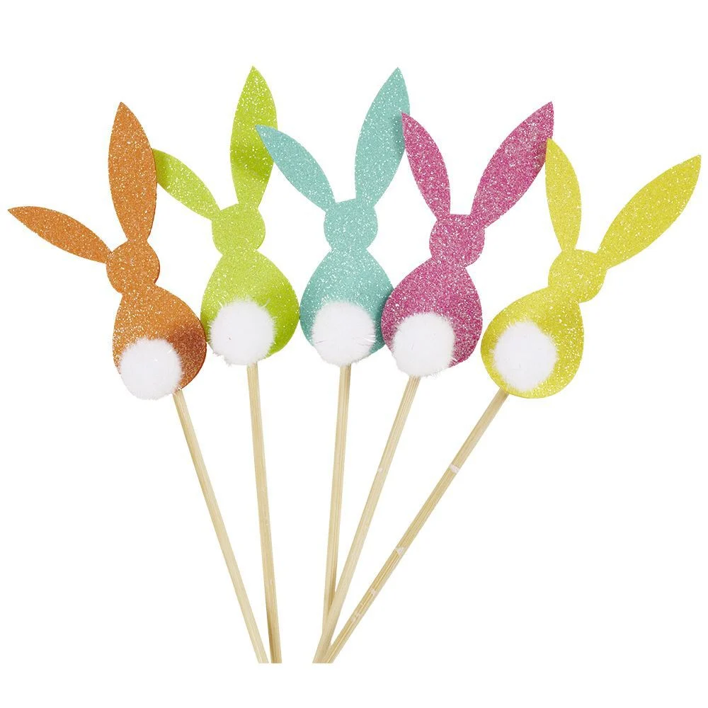 Pique avec lapin pailleté et pompon déco Pâques H28cm