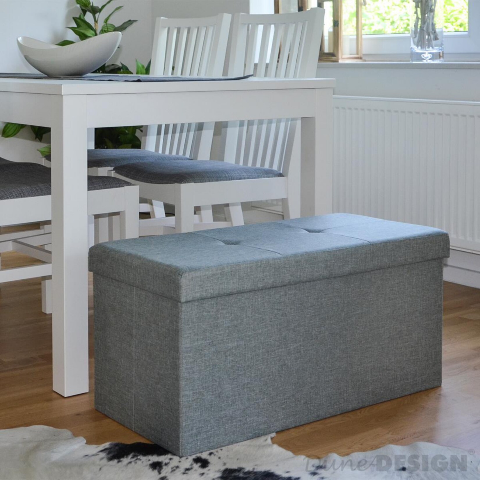 Faltbare Sitzbank 76x38x38 cm inkl. Trennwand Sitztruhe 80L Polsterbank Hellgrau