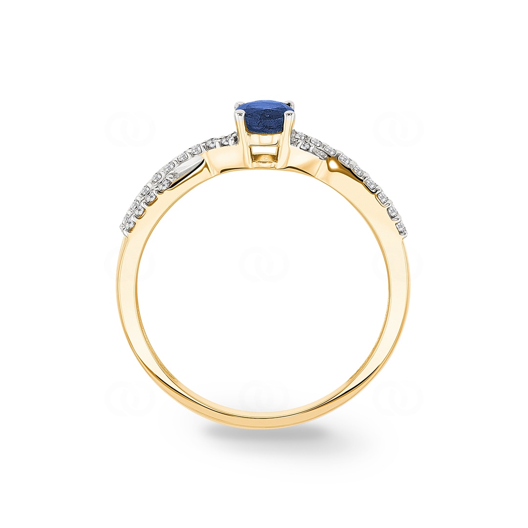 Damenring 750/18 K Gelbgold mit Saphir oval und Diamanten 0.13 ct H/si