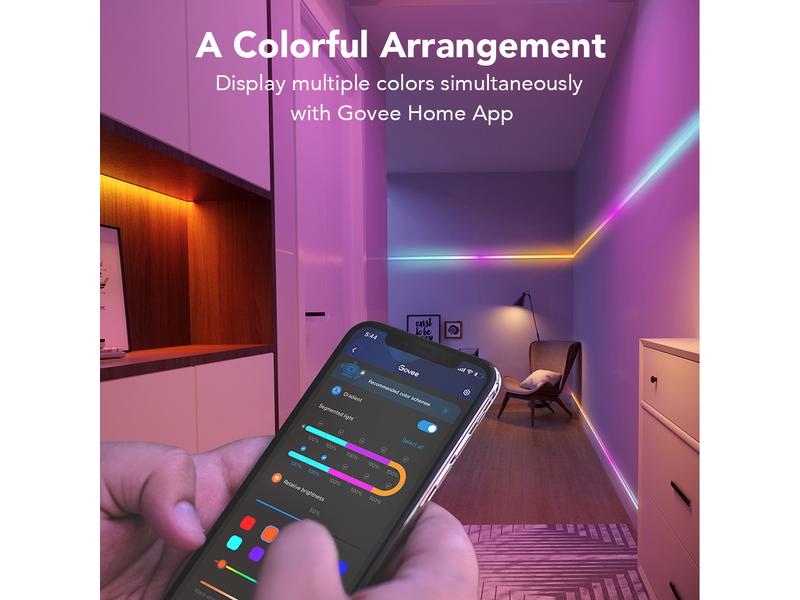 Govee LED Stripe Smart Wi-Fi   Bluetooth, 5 m, RGBIC LED-Leuchtstreifen mit Schutzbeschichtung