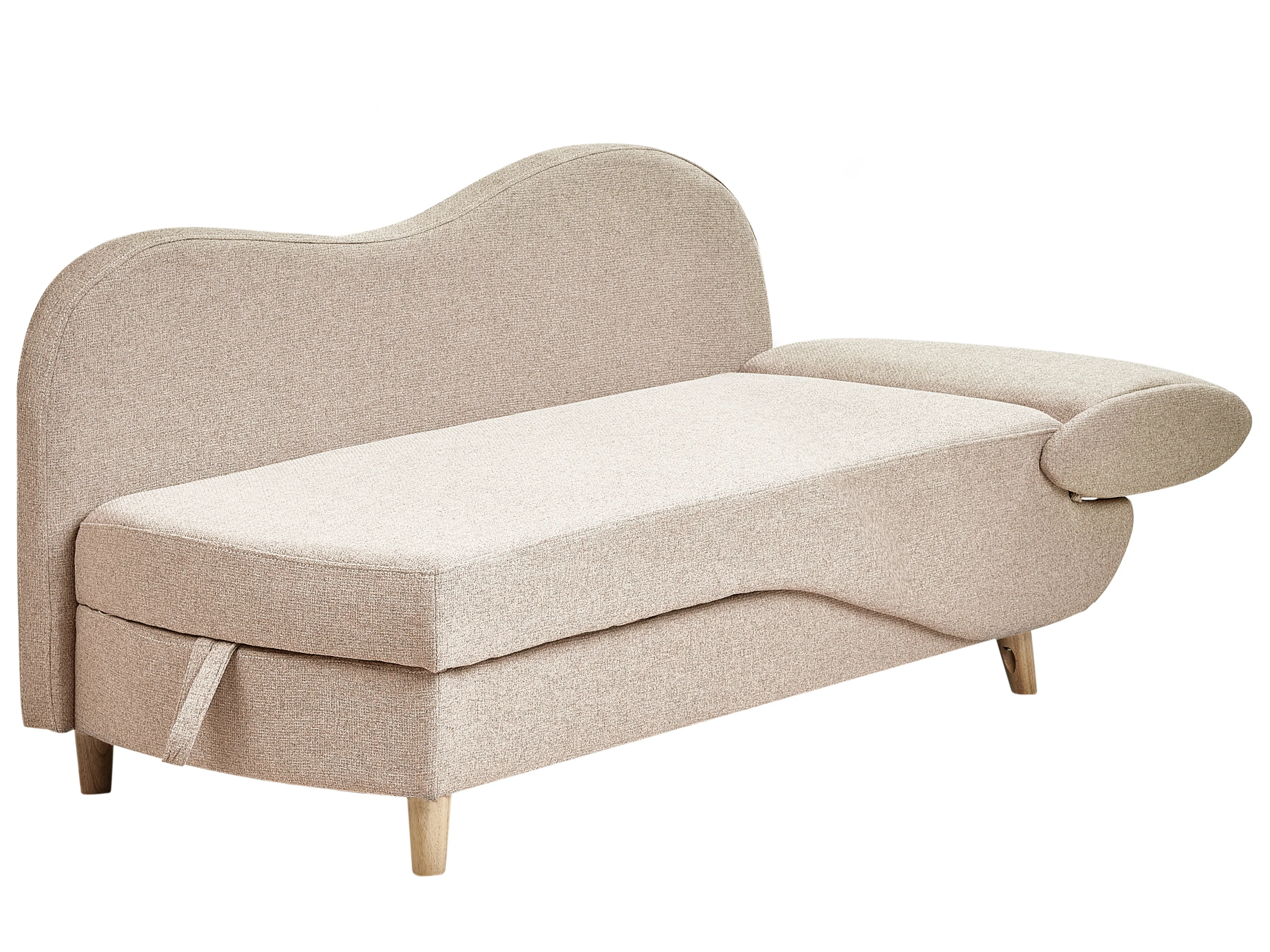 Rechtszijdige chaise longue MERI Kunstlinnen Lichtbruin met opbergruimte
