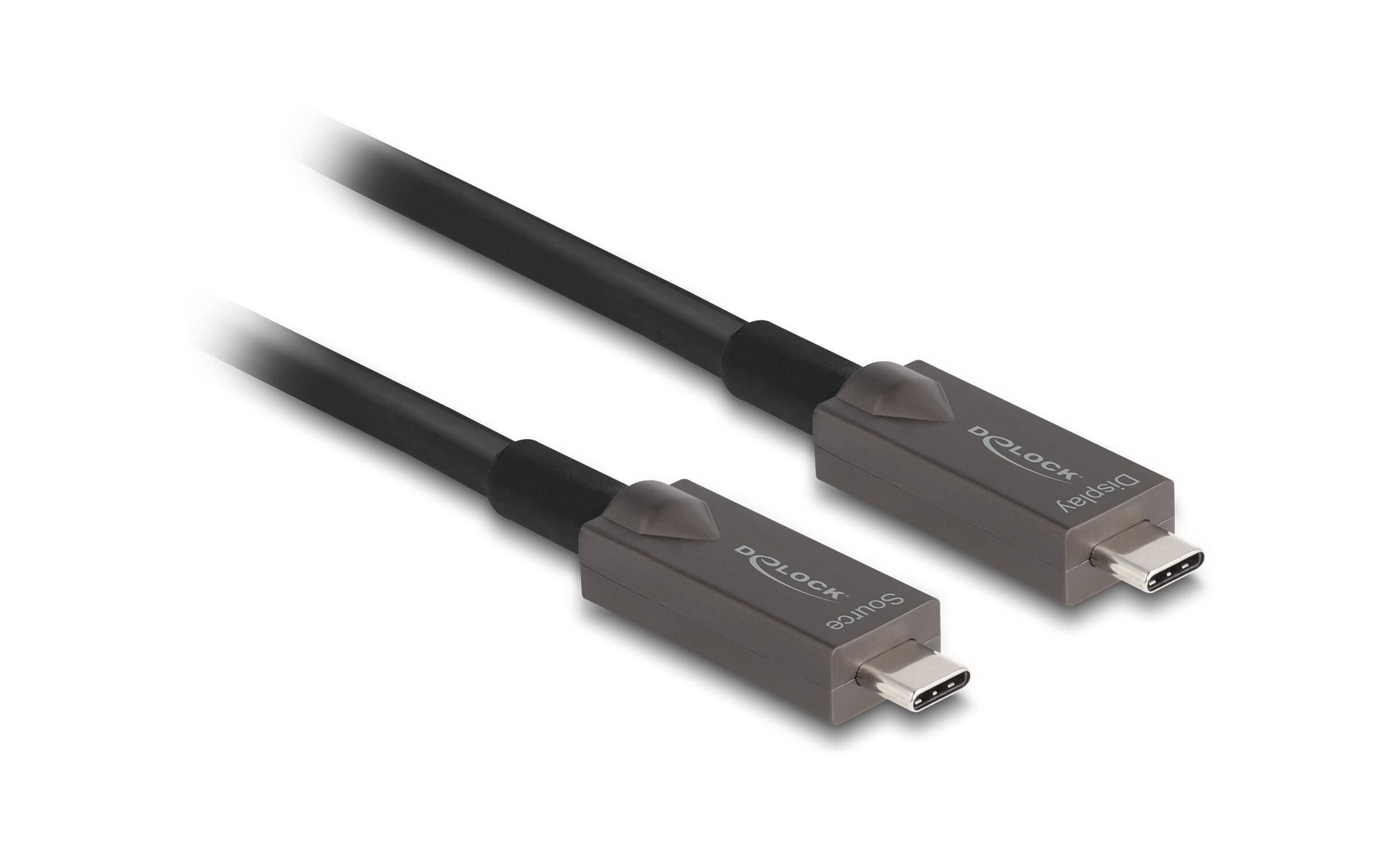 Optisches Kabel 4K 10Gbps USB Type-C - USB Type-C, 5 m<br>Delock Aktives Optisches USB-C Video + Daten + PD Kabel 5 m