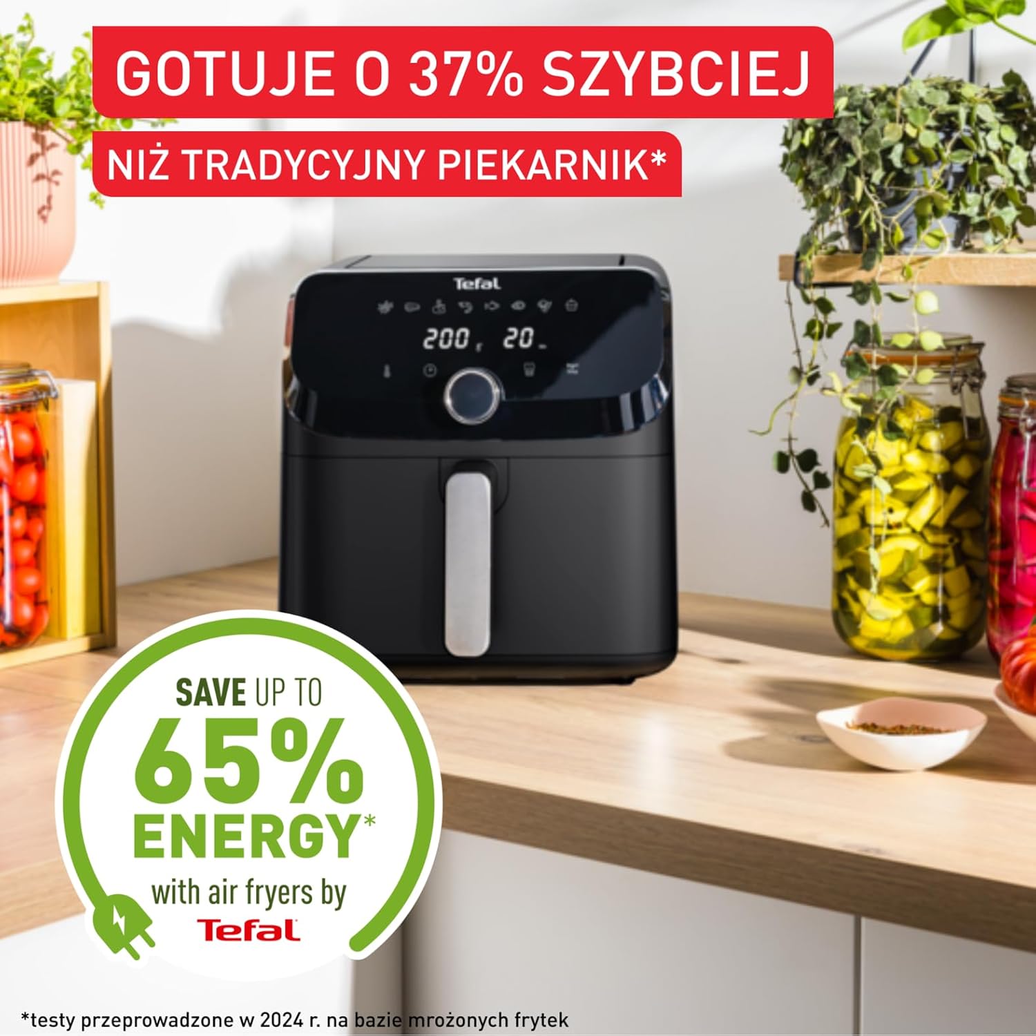 Tefal Easy Fry Mega Heißluftfritteuse, 7,5 Liter Fassungsvermögen, bis zu 8 Personen, 99% weniger Fett, 8 automatische Gareinstellungen, digitales Display, spülmaschinengeeignet, Schwarz, EY8558E0