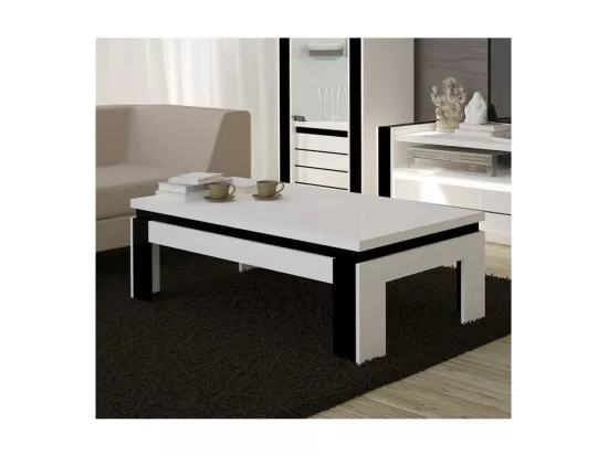 Table basse LINA blanche et noire brillante – 125 x 42 x 65 cm