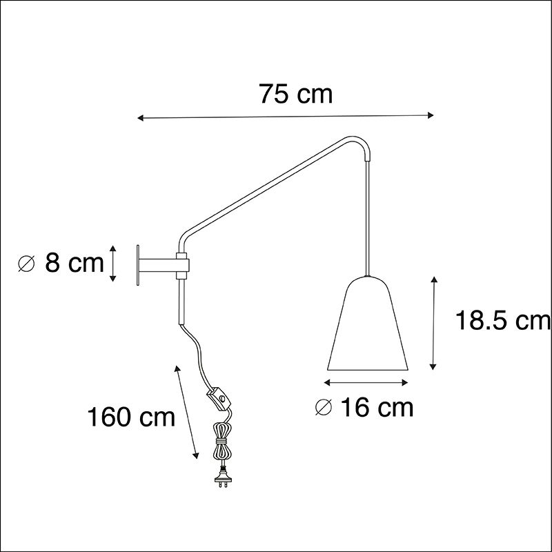 Retro wandlamp goud/messing met kap - Demi