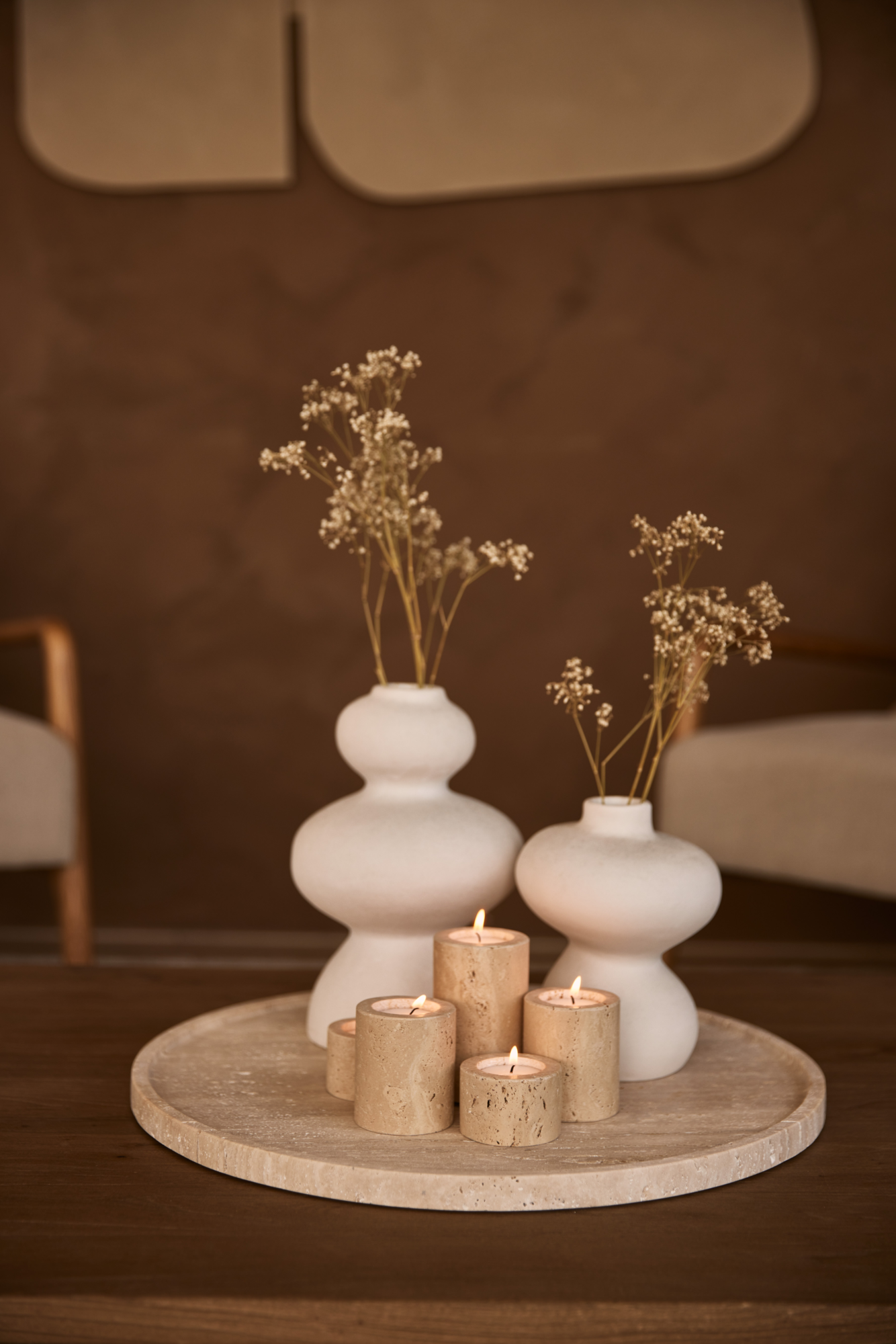 Waxinelichthouder cilinder Travertine M 6x7cm