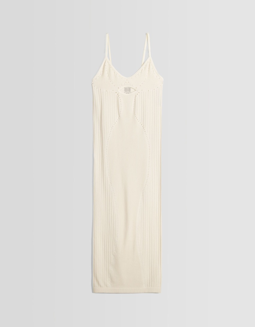 Vestido midi texturizado sem costuras com efeito desbotado